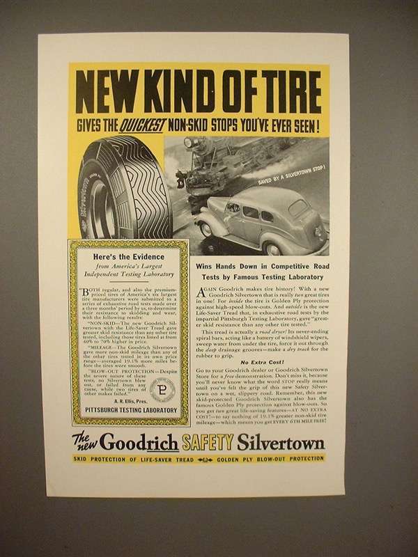 1938 Goodrich Safety Silvertown Tire Ad New Kind 1930 39