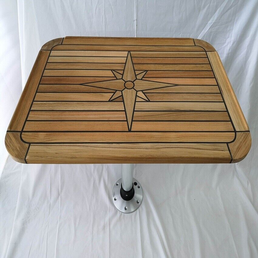 Boat Teak Table Top With Star Inlay Round Corners Marine Yacht RV