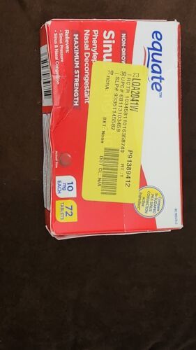 Equate Maximum Strength Congestion Suphedrine PE Nasal Tablets 10mg 72