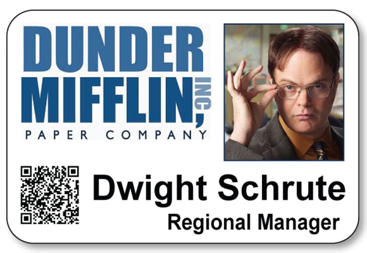 Dwight Schrute Dunder Mifflin THE OFFICE PIN Fastener Name Badge