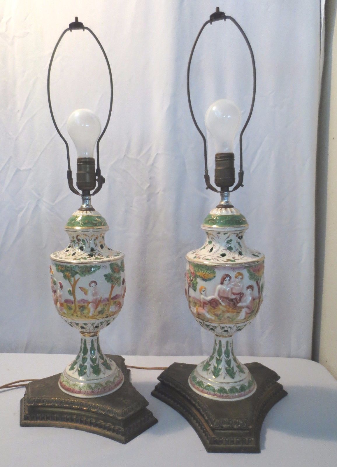 S Vtg Nude Cherub Lamp Pair Loevsky Loevsky Wmc Victorian Style