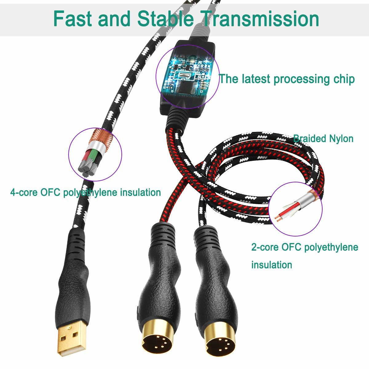 Nuosiya Midi Cable Midi To Usb Interface Cable Ft Midi Interface