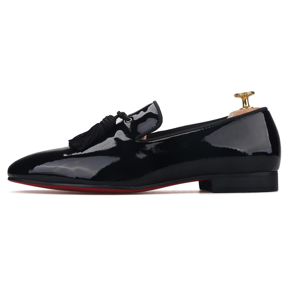 Piergitar Black Patent Leather Men Dress Shoes With Big Tassel Men