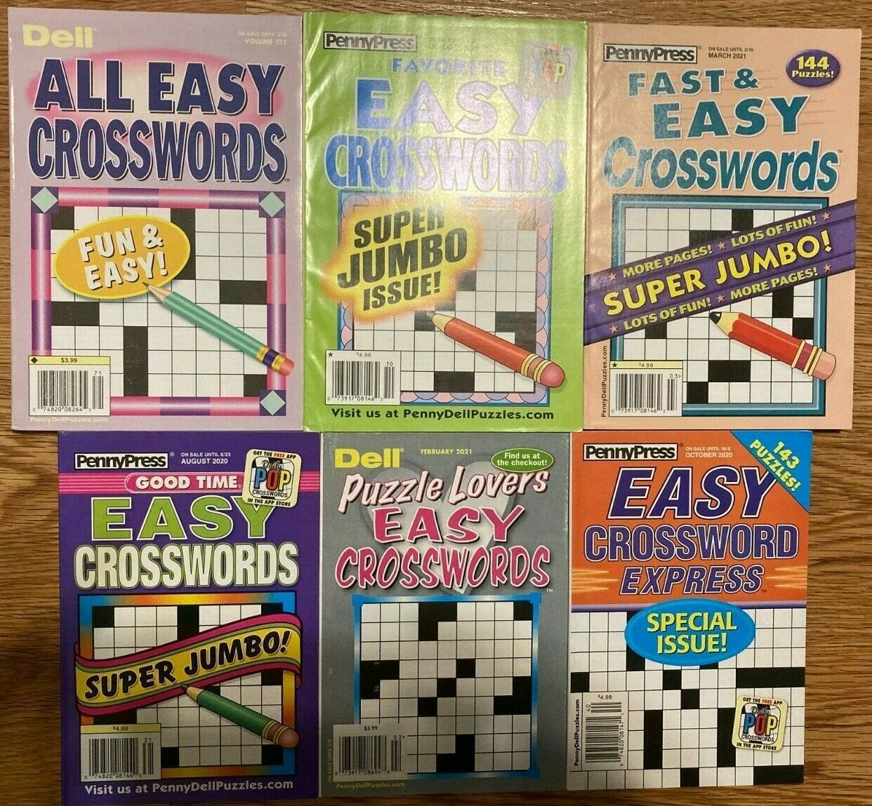 Lot of 6 Dell Penny Press Easy Crossword Puzzle Books Express Good Time