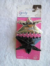 2 Goody Glam Girls Mirror Silver Shiny Black Star Jaw Claw Hair Clips Reflective - $12.00