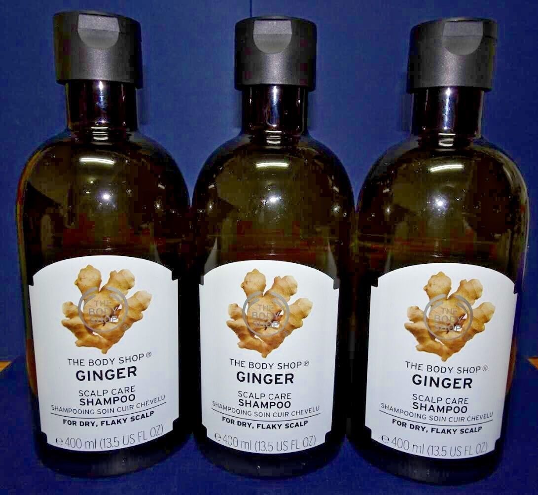 three pack: the body shop bodyshop ginger scalp care shampoo 400ml 13.5fl oz x3