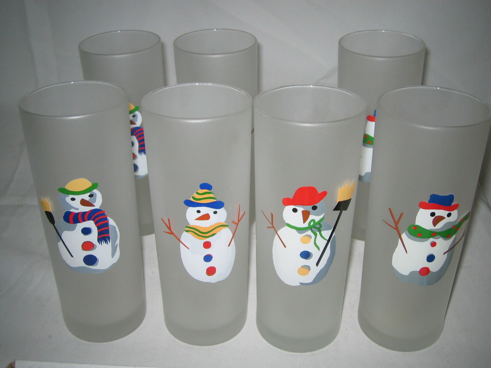 7 Dartington Designs Snowman FROSTED DRINKING GLASSES Tall Christmas