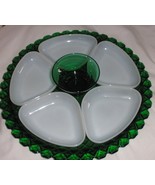 Anchor Hocking Forest green condiment set 7 pieces  green and white vintage - $57.00