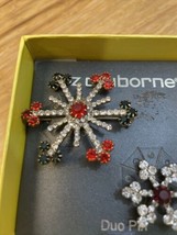 NEW Liz Claiborne Christmas Snowflake Duo Brooch Pin Fashion Jewelry KG JD - $19.80