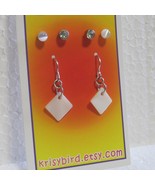 3 pair Earrings MOP Shell Drops Cats Eye Ball Studs and Crystal AB Studs - $4.00