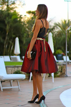 A-line Pleated Taffeta Skirt Ruffle Plus Size Pleated Skirt Black Emerald Green image 9