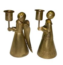 Vintage Pair Mid Century Brass Angel Altar Boy Priest Candle Holder Christmas image 4