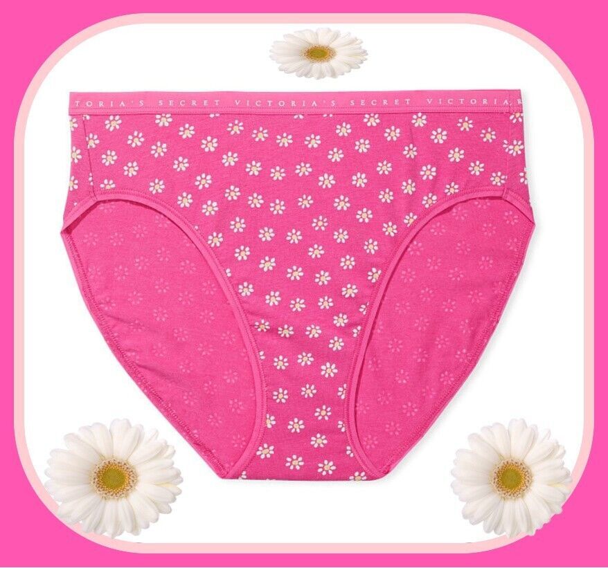 L Hot Pink Daisy Stretch Cotton Victorias Secret HighLeg Waist Brief