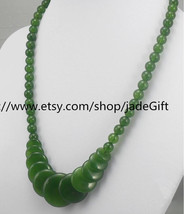 Free Shipping - natural green jadeite jade beaded necklace Natural Green Round B - $24.99