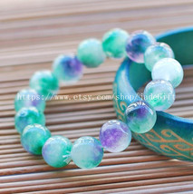 Free shipping - lavender green floating flower jade beaded bracelet prayer beads - $25.99