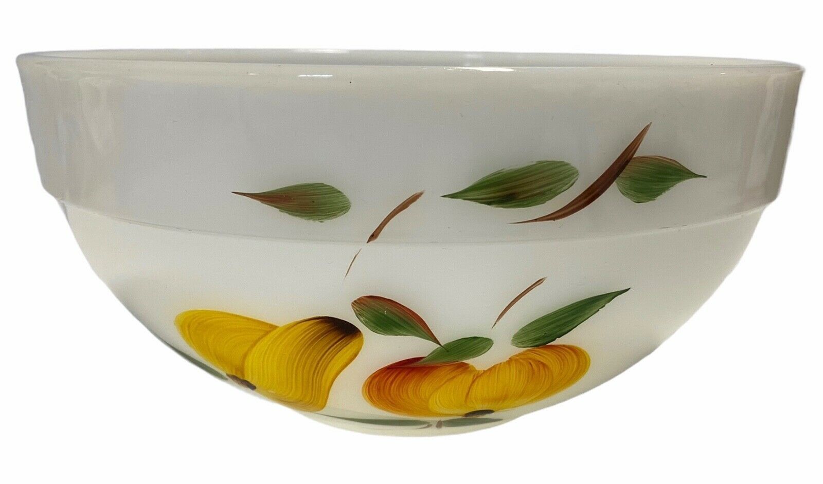 Primary image for Anchor Hocking Fire King Milk Glass Bowl w/ Handpainted Fruit Design Made in USA