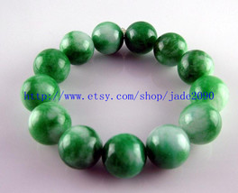 Free Shipping - 15MM Natural Green Jadeite Jade charm beaded jade beads Bracelet - $25.99