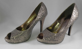 Sparkling Silver Lulu Townsend Stiletto Heels Open Toe Shoes Pumps Size 8.5 - $29.95