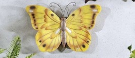 Yellow Butterfly Plaque 15" Long Garden Wall Home Poly Stone Fence Butterflies  image 1