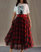 Womens Red Plaid Skirt Long Tulle Plaid Skirt - Red Check,High Waist, Plus Size image 5