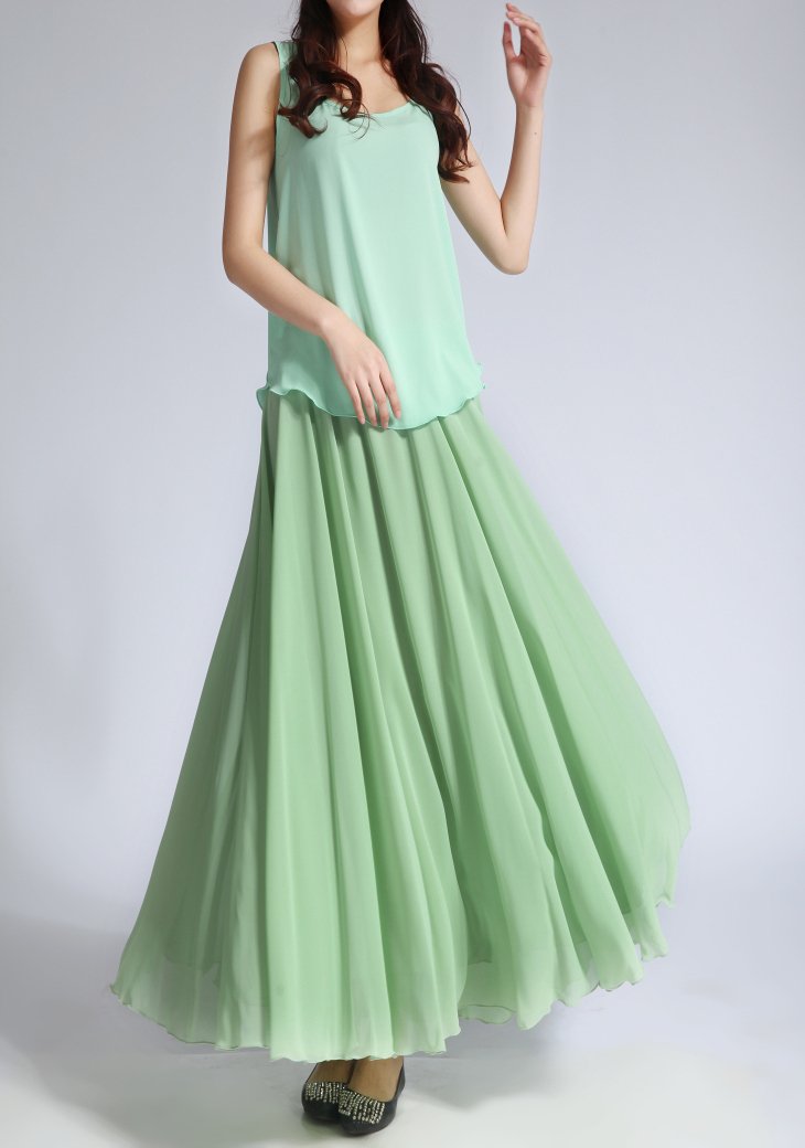 Sage green outlet chiffon maxi skirt