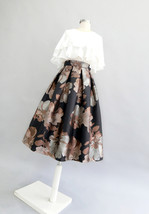 Black Midi Party Skirt with Pockets A-line Floral Black Party Skirt Outfit image 9