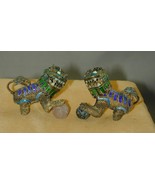 2 Chinese Export Gilt Silver Enamel Foo Dog Figurines Moving Heads - $150.00