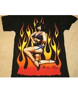 Bettie Page Flaming Lingerie Photo Subway Print T-Shirt Medium NEW UNWORN - $17.99