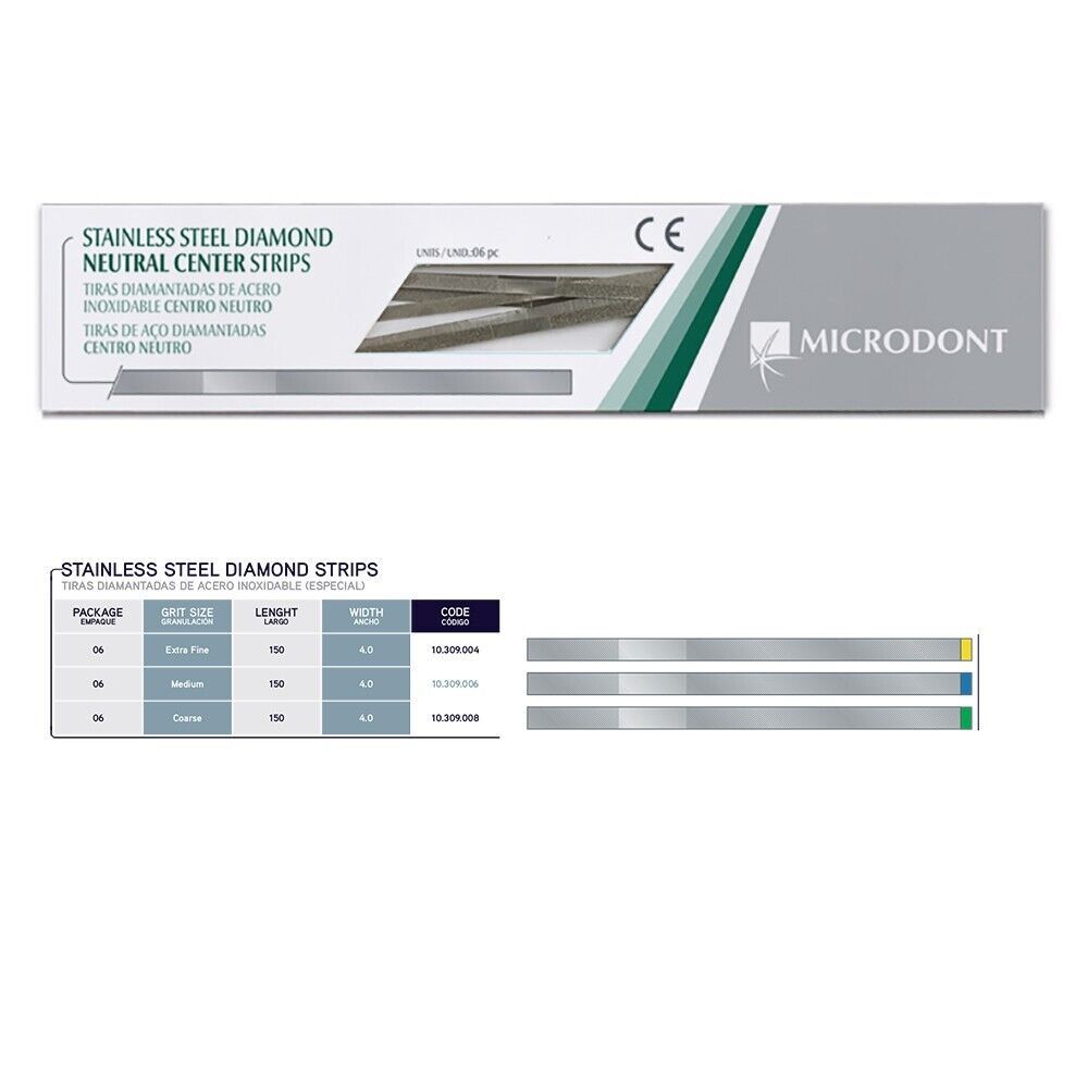 Microdont Stainless Steel DIAMOND Strips Multiple Sizes 6 Per Pack