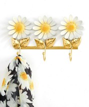 Triple Hook Daisy Wall Hooks Flower Design Yellow White 10" Long Metal Summer image 1