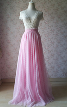 PINK Full Long Tulle Skirt Pink Bridesmaid Tulle Skirt Dot High Waist US0-US28