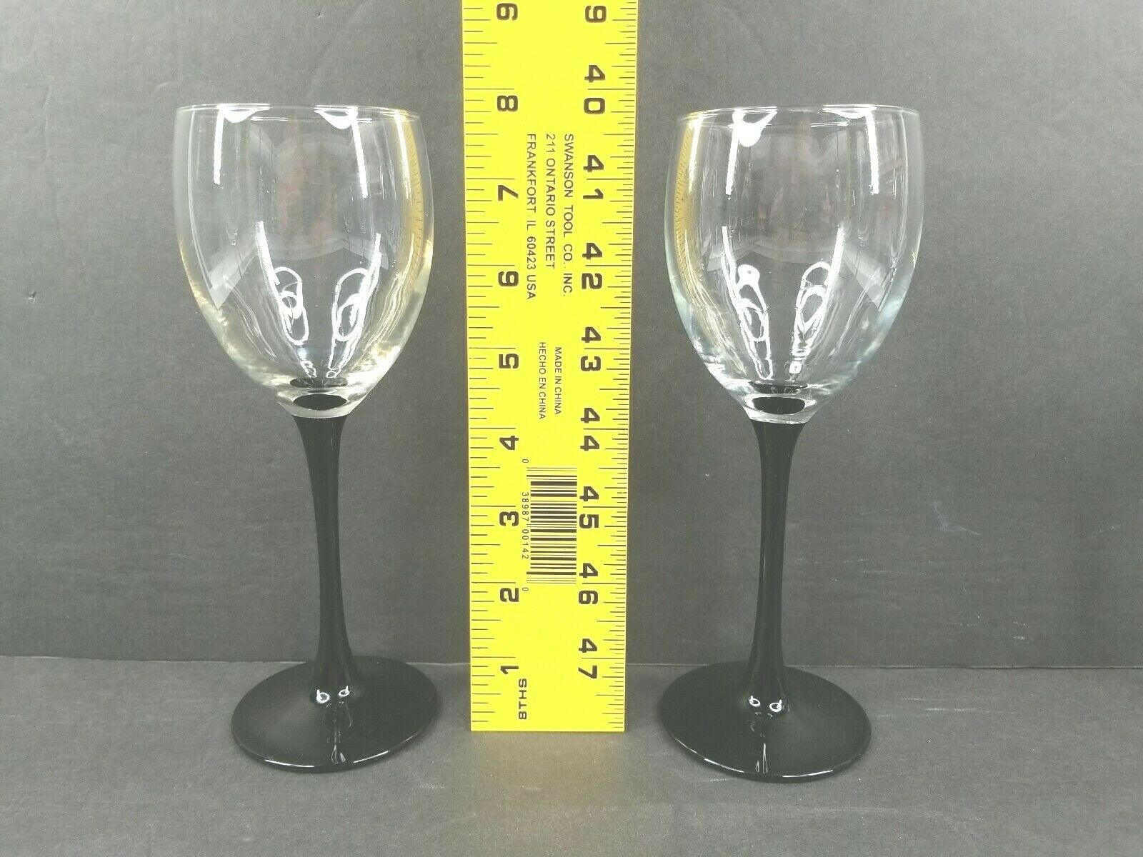 Mid-Century French Luminarc Black and Clear Wine Glasses - a Set of 5