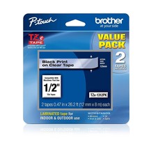 Brother Tape, Retail Packaging, 1/2 Inch, Black on Clear,2 Pack (TZe1312pk) - $37.99