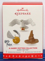 Hallmark 2016 A Harry Potter Collection of 3 Mini Ornaments Snitch Hedwig Hat - $59.90