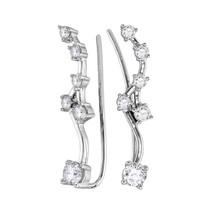10k White Gold Womens Round Diamond Climber Fashion Earrings 5/8 Cttw - $799.00