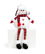 Snowman Shelf Sitter 21" High Festive Winter Hat Scarf Faux Fur Trim Soft Body