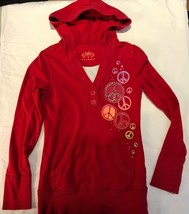 Red Justice Hoodie Pullover with Front Pocket Girls Size 10 Peace Symbol Theme  - $17.95