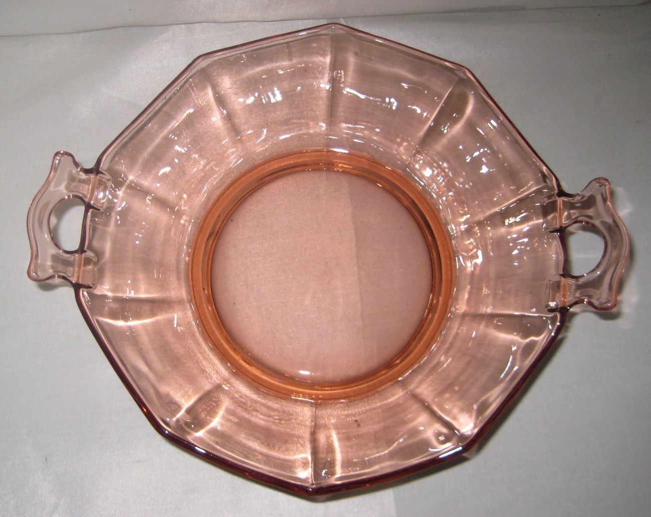 Vintage Pink Depression Glass 10 Paneled Bowl Double Handled 10 1/2