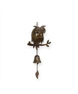  Brown Owl Metal Wall Hanging with Bell 25&quot; Long Hanging Chime Garden Decor - $39.59