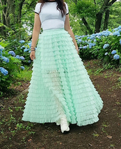 Women Mint Green Tiered Tulle Skirt High Waisted Tiered Long Tulle Skirt Outfit 