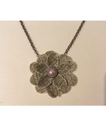 Flower Pendant Chain Necklace Unique Handmade Fabric Floral Pearl Pink G... - $40.00