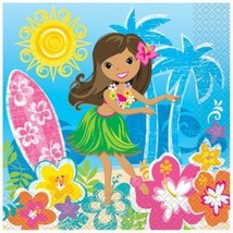 Hula Beach Party 16 Ct Luncheon Napkins Hawaiian Girl Lei Surf Board - $2.96