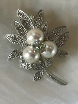 Estate Three Faux Pearl Beads with Aurora Borealis Rhinestone Flower Ove... - $12.19
