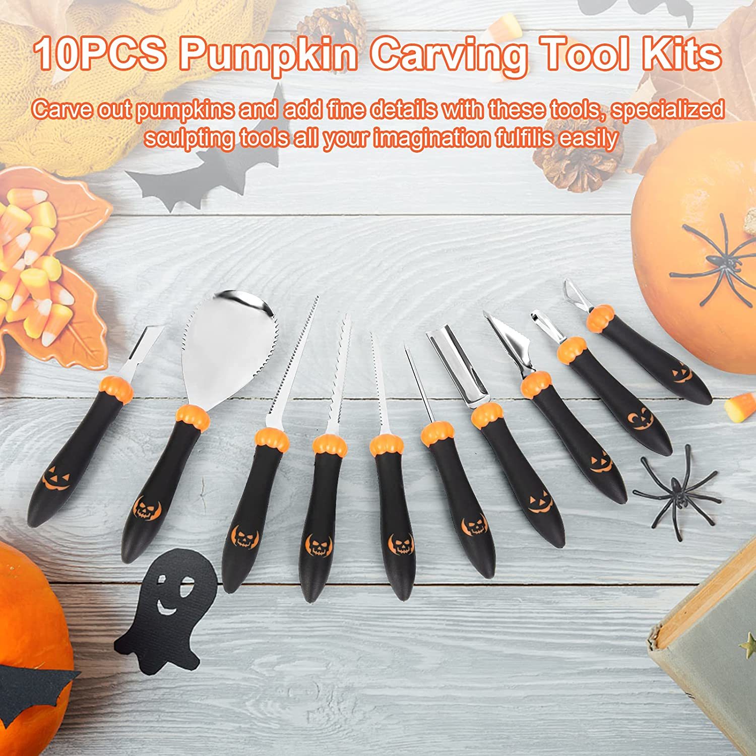 CHRYZTAL Pumpkin Carving Kit Tools Halloween, Professional Heavy Duty Carving Set, Stainless Steel Double-Side Sculpting Tool Carving Kit for