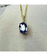 4Ct Oval Cut Simulated Tanzanite Solitaire Pendent Chain 14K Yellow Gold... - $133.64