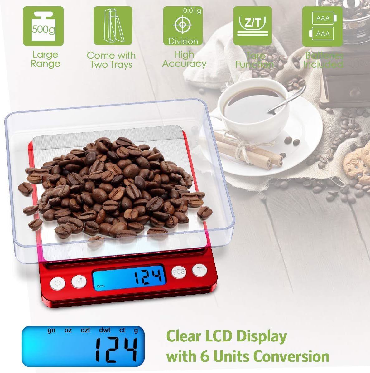  Gram Scale 220g/ 0.01g, Digital Pocket Scale 100g Calibration  Weight,Mini Jewelry Scale, Kitchen Scale,6 Units Conversion, Tare & LCD  Display, Auto Off, : Home & Kitchen