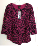 DESIGN 365 Exotic Pink/Black Animal Print Pullover Sweater, 3/4 Sleeves ... - $19.50