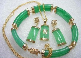 Fine 2 row green jade bracelet blessing pendant & earrings set free shipping - $24.99