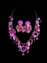 Vintage Hippie moon stars necklace and earrings - purple distressed meta... - $175.00