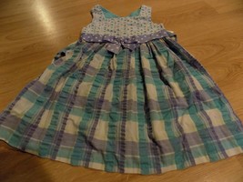 Girls Size 4 Bonnie Jean Aqua & Lilac Purple Plaid Summer Dress White Eyelet GUC - $16.00